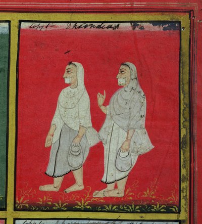 Dos Devotos Jain (dhondiya) Mendicantes Religiosos, Udaipur, c.1810-20 (detalle) de Indian School