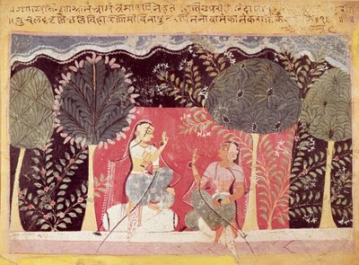 Dos príncipes en un jardín, del Gita Govinda de Indian School