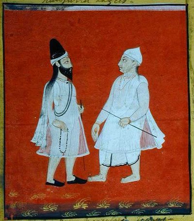 Dos faquires musulmanes errantes (jangam) mendigos religiosos, Udaipur, c.1810-20 (detalle) de Indian School