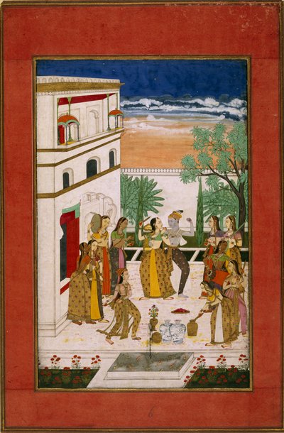 Vasanta Ragini, Radha y Krishna bailando, c.1760 (acuarela sobre papel) de Indian School