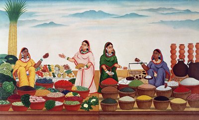 Mercado de vegetales y especias en Benarés, c.1840 de Indian School