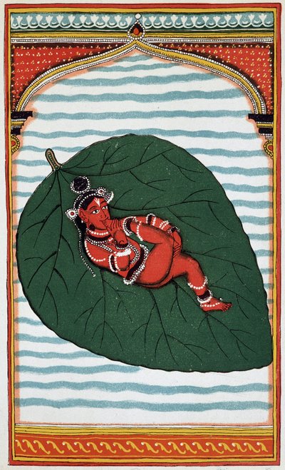 Vishnu o Narayan: Segunda gran deidad de la tríada brahmánica, su nacimiento - litografía del siglo XVIII. de Indian School