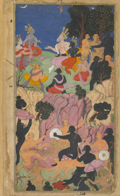 Vol.2 fol.194 Rama consulta con los jefes Vanara en el monte Suvela de Indian School