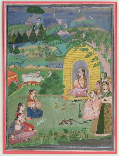 Yoginis (ascetas hindúes femeninas) en un paisaje, Escuela de Bikaner, c.1680 de Indian School