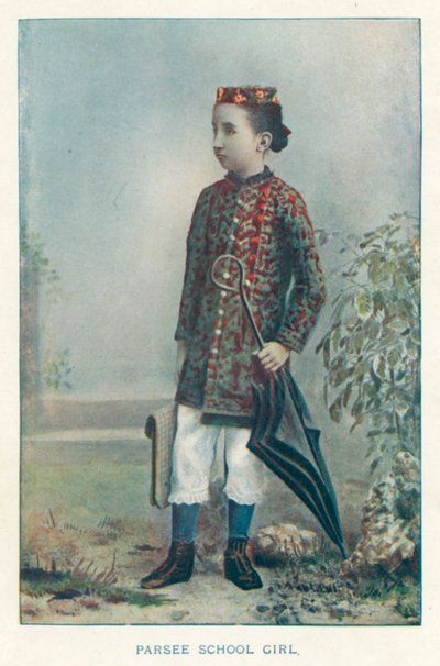 Nativos Indios: Niña de la Escuela Parsee (foto coloreada) de Indian photographer