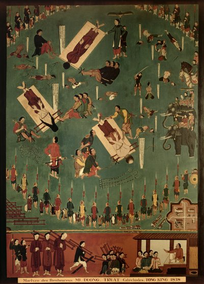 El martirio de los benditos Mi, Duong y Truat en Tongking, China, en 1838 de Indo Chinese School