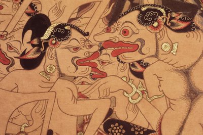 Detalle de un rollo de Wayang Beber (acuarela sobre papel) de Indonesian Indonesian
