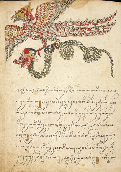 Una criatura voladora que lleva una serpiente, ilustración de 