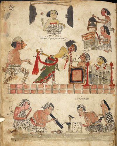 Gente tocando música, bailando y fumando, Ilustración de 