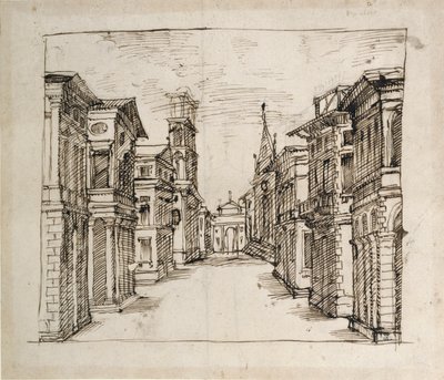 Una calle en perspectiva, c.1617 de Inigo Jones