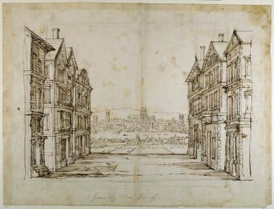 Casas inglesas con Londres y el Támesis a lo lejos de Inigo Jones