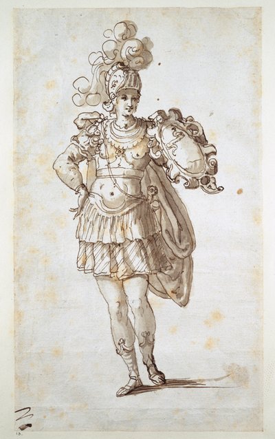 Caballero o escudero portando un escudo de Inigo Jones