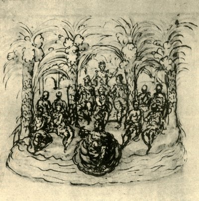 El carro marítimo que contiene a la reina y los enmascarados de Inigo Jones