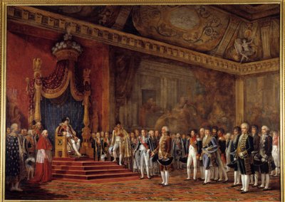 La Diputación del Senado Romano ofreciendo tributos al Emperador Napoleón I en la Sala del Trono del Palacio de las Tullerías, 16 de noviembre de Innocent Louis Goubaud