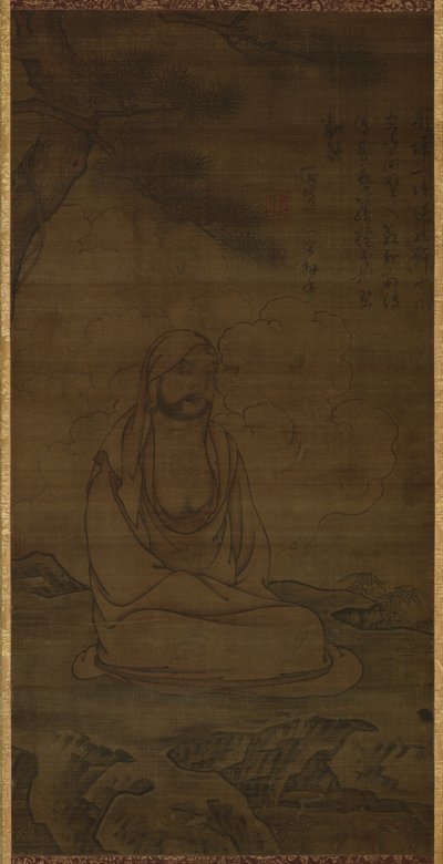 Bodhidarma bajo el pino de Inscription by Issan Ichinei