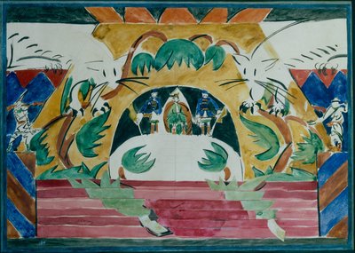 Diseño escénico para la obra de teatro Tsar Maksemyan de A. Remizov, 1909 de Iosiph Solomonovich Shkolnik