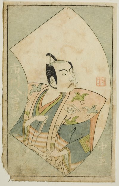 El actor Ichikawa Yaozo II, de "Un libro ilustrado de abanicos de escenario (Ehon butai ogi)" de Ippitsusai Bunchō