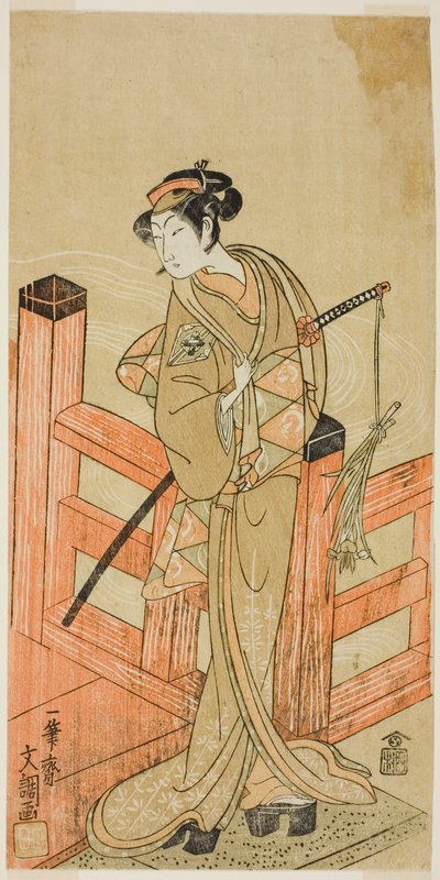 El Actor Nakamura Matsue I como Tsuchiya Umegawa Disfrazado de la Luchadora de Sumo Femenina Oyodo (?) en la Obra Naniwa no Onna-zumo (?), Representada en el Teatro Nakamura (?) en el Sexto Mes, 1770 (?) de Ippitsusai Bunchō