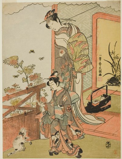 El actor Onoe Matsusuke I como Oiso no Tora (?) (derecha), y Otani Taniji (izquierda) de Ippitsusai Bunchō