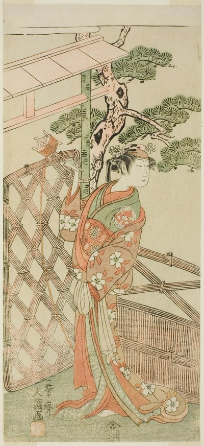 El Actor Yamashita Kinsaku II como Moshio, Esposa de Ito Sukekiyo, en la Obra Izu-goyomi Shibai no Ganjitsu, Representada en el Teatro Morita en el Undécimo Mes, 1772 de Ippitsusai Bunchō
