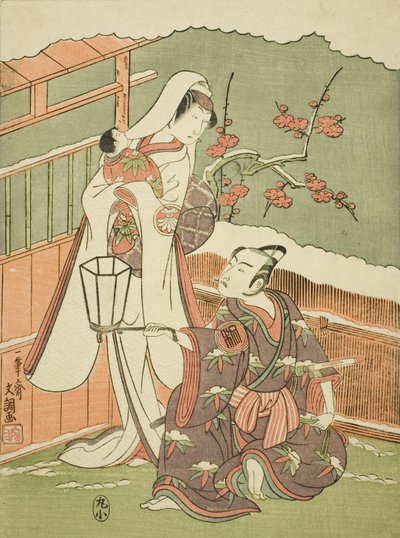 Los actores Arashi Sangoro II como Minamoto no Yoritomo disfrazado de sombrerero de Ippitsusai Bunchō