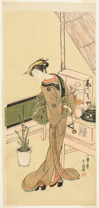 Camarera en la casa de té Owariya de Ippitsusai Bunchō