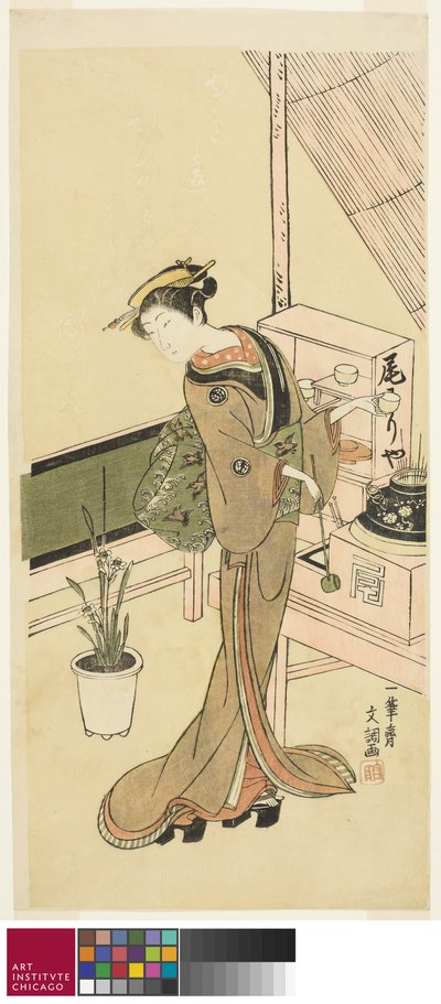 Camarera en la casa de té Owariya, c.1768 de Ippitsusai Bunchō