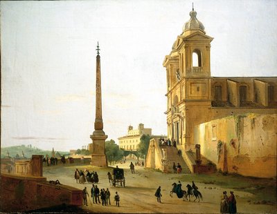 Italia, Roma, Iglesia de la Trinidad en el Monte y Obelisco de Salustio de Ippolito Caffi