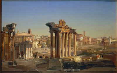 Italia, Roma, Vista del Foro Romano con el Templo de Saturno de Ippolito Caffi