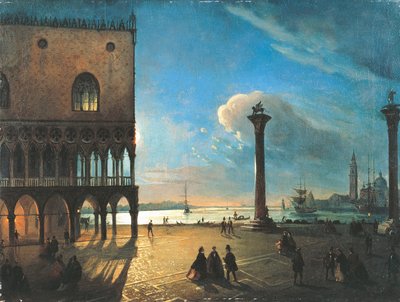 Piazzetta San Marco a la luz de la luna, Venecia, por Ippolito Caffi (1809-1866) de Ippolito Caffi