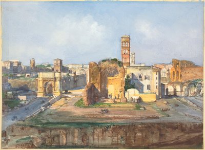 El Arco de Tito y el Templo de Venus y Roma cerca del Foro Romano de Ippolito Caffi