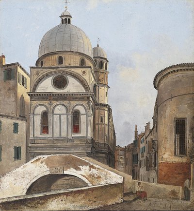 Vista a las iglesias de Maria dei Miracole y Santa Maria Nova en Venecia de Ippolito Caffi