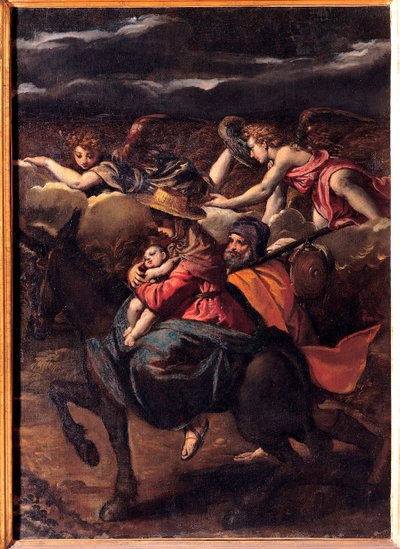 La fuite en Egypte - La Huida a Egipto - Pintura de Ippolito Scarsellino (Scarsella) (1551-1620), Óleo sobre lienzo 1585 (101x73 cm) - Musei Capitolini, Roma de Ippolito Scarcella