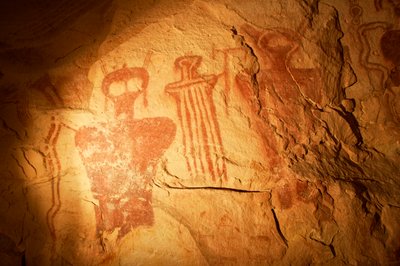 Imagen de arte rupestre en los alrededores del Cañón Thompson. Los paneles son de estilo Barrier Canyon., 2005 (foto) de Ira Block