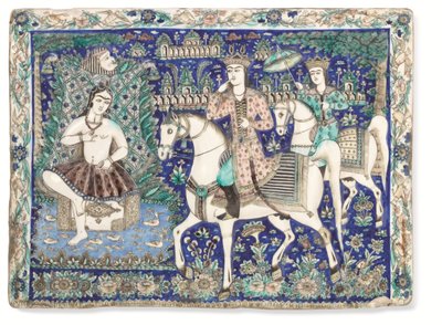 Un gran azulejo moldeado y esmaltado Qajar, Irán Qajar de Iranian School