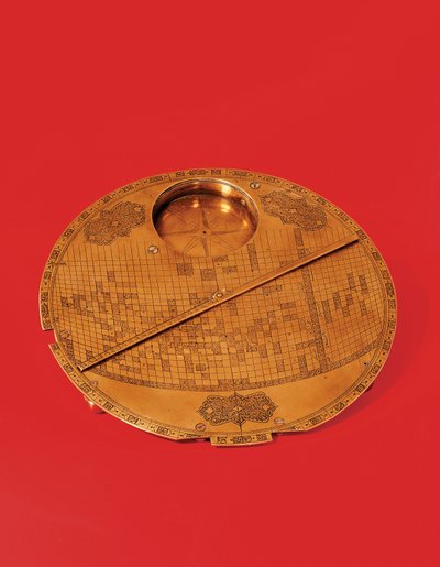 Mapa del mundo centrado en La Meca islámica, dinastía Safavid, de Isfahan de Iranian School