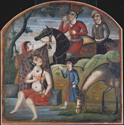 Khusraw descubre a Shirin bañándose de Iranian School