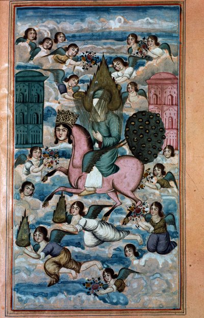 Layla y el viaje legendario de Mahoma al Cielo, del poema épico de Nezami de Iranian School