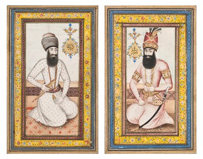 Retratos de Karim Khan Zand y Nadir Shah, Irán Qajar de Iranian School