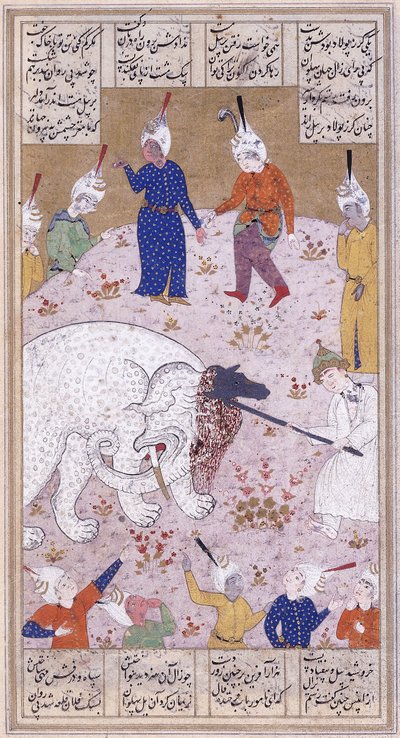 El joven Rustem matando al elefante blanco, c.1545 de Iranian School