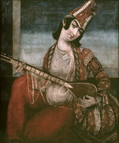 Joven mujer tocando una guitarra de Iranian School