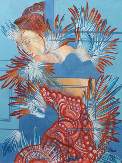 Vestido rojo y carboneros, 2015 de Irina Corduban