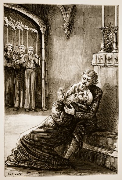 Muerte de San Columba, de The Trias Thaumaturga, o Tres Santos Milagrosos de Irlanda, por Mary Cusack (1829-99) publicado c.1890s de Irish School