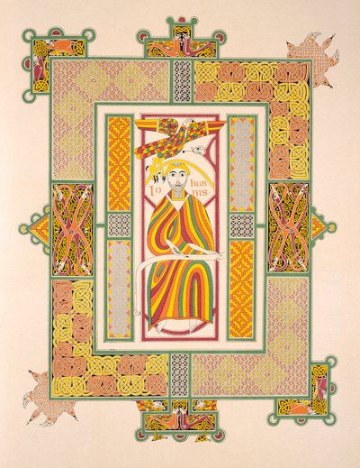 San Juan Evangelista, de una copia facsímil de los Evangelios de Mac Regol, publicada por Day & Son de Irish School