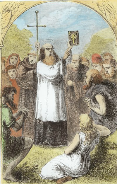 San Patricio mostrando al pueblo de Irlanda los Cuatro Evangelios, de The Trias Thaumaturga, por Mary Cusack de Irish School