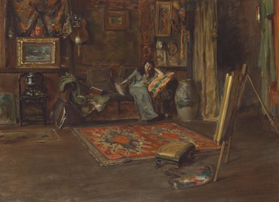 Interior del estudio de William Merritt Chase en la calle Tenth (óleo sobre lienzo) de Irving Ramsay Wiles
