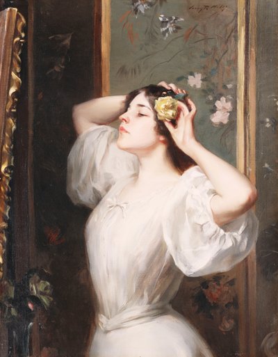 La rosa amarilla, c.1900 (óleo sobre lienzo) de Irving Ramsay Wiles
