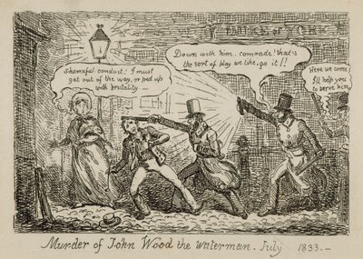 Asesinato del aguador John Wood, julio de 1833 (grabado) de Isaac (after) Cruikshank