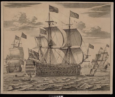 El Victory, un buque de primera clase con ochocientos hombres y ciento cuatro cañones construido por el Sr. Lee de Chatham (grabado) de Isaac (after) Sailmaker