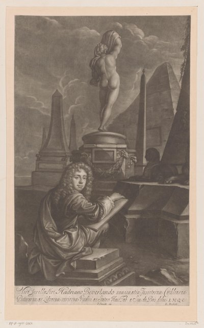 Retrato de Hadriaan Beverland dibujando una estatua de Venus de Isaac Beckett